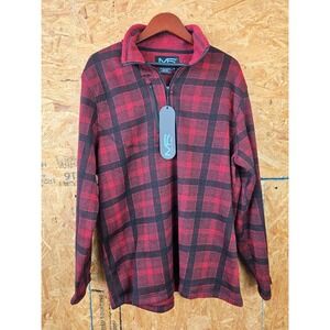 Mens‎ Mack Russo XL Red Black Plaid 1/4 Zip Pullover Long Sleeve